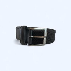 Black braided mens belt with silver buckle size 34